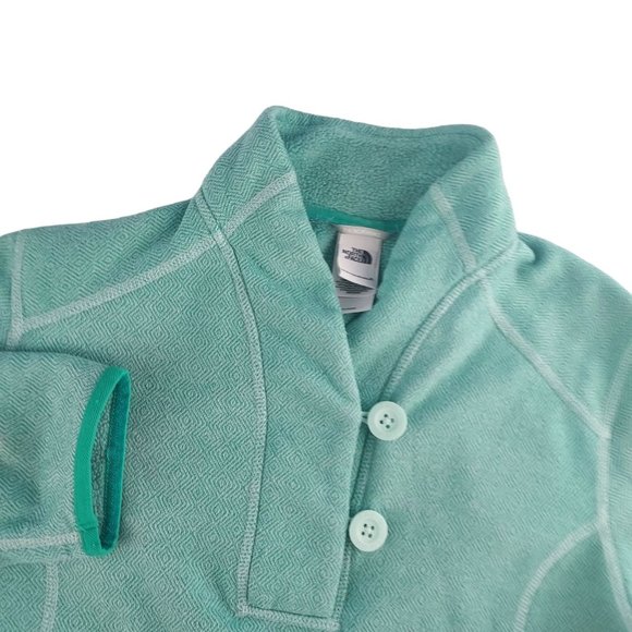 The North Face Women Large Green Crescent Shawl Ridge Collar Fleece Sweater A7QY - Picture 1 of 6